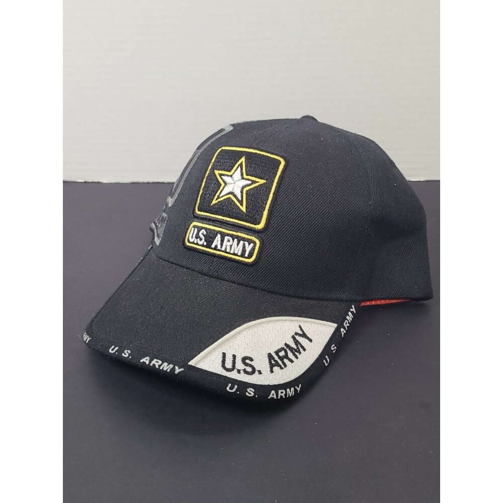 US Army Stitched Stars Emblem Shadow Stitching Military Black Adjustable Cap
